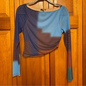 AFRM Blue Asymmetrical Fitted Long Sleeve Blouse